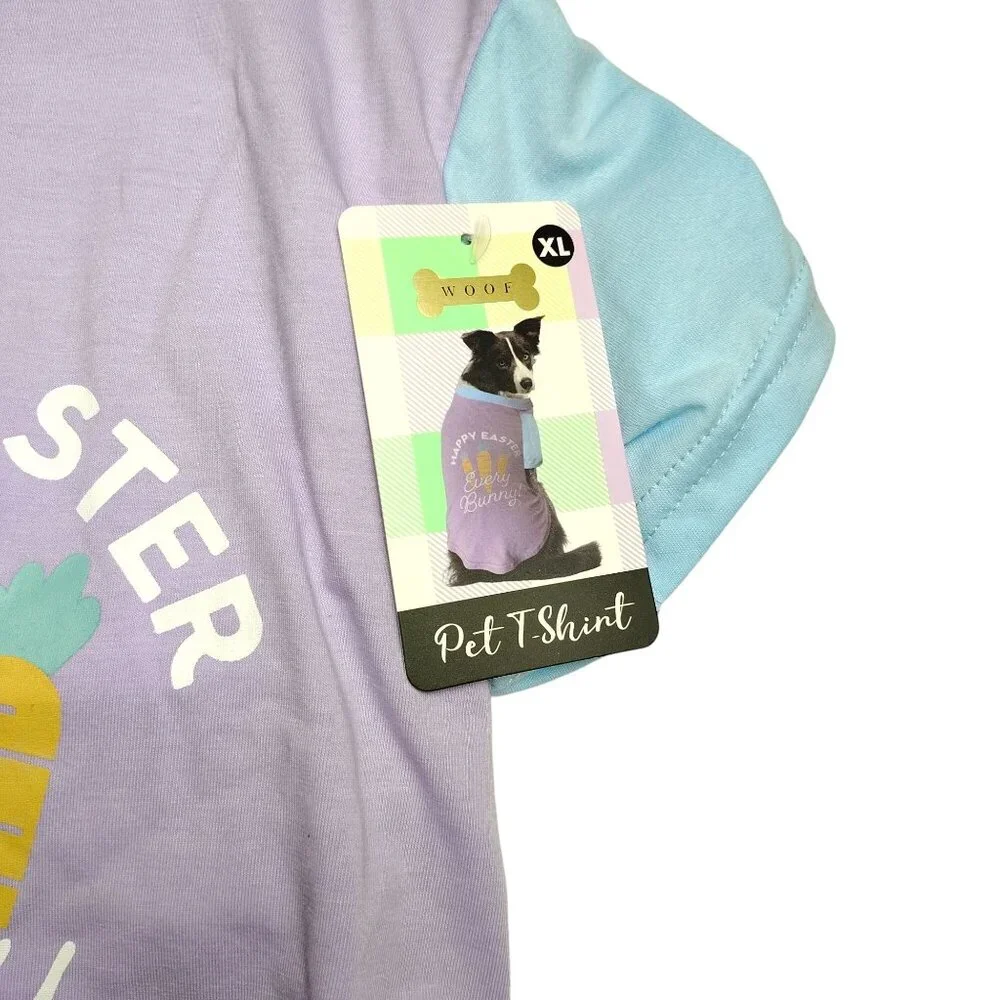 Woof XL Dog Happy Easter Every Bunny Purple and Blue Pet Apparel T-Shirt